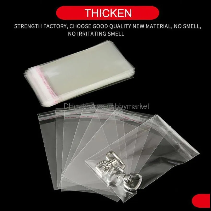 100pcs Thicken Clear Self-adhesive Cellophane Bag Self Sealing Small Plastic Bags Packing Resealable jewelry Packaging Pouch