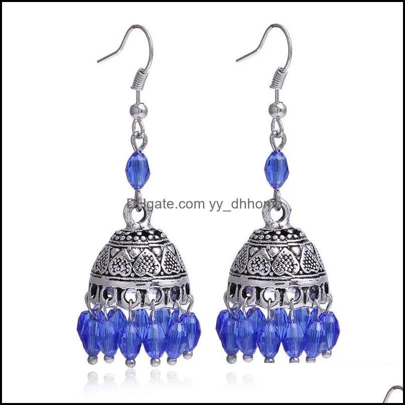 silver drop earrings for women girl national style antique dangle carved crystal tassel earrings fashion jewelry wholesale - 0824wh