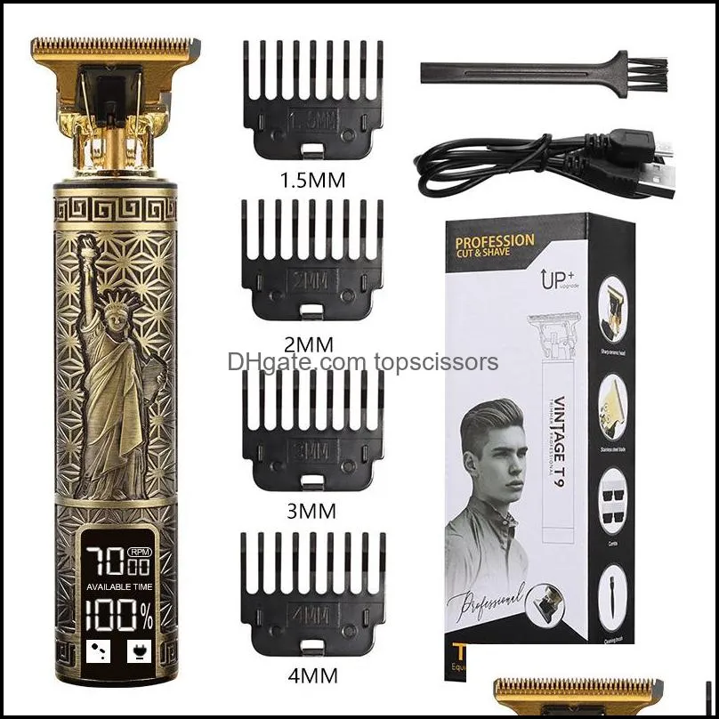 Hair Clipper Electric Razor Men Steel Head Shaver Hair Trimmer Gold with USB