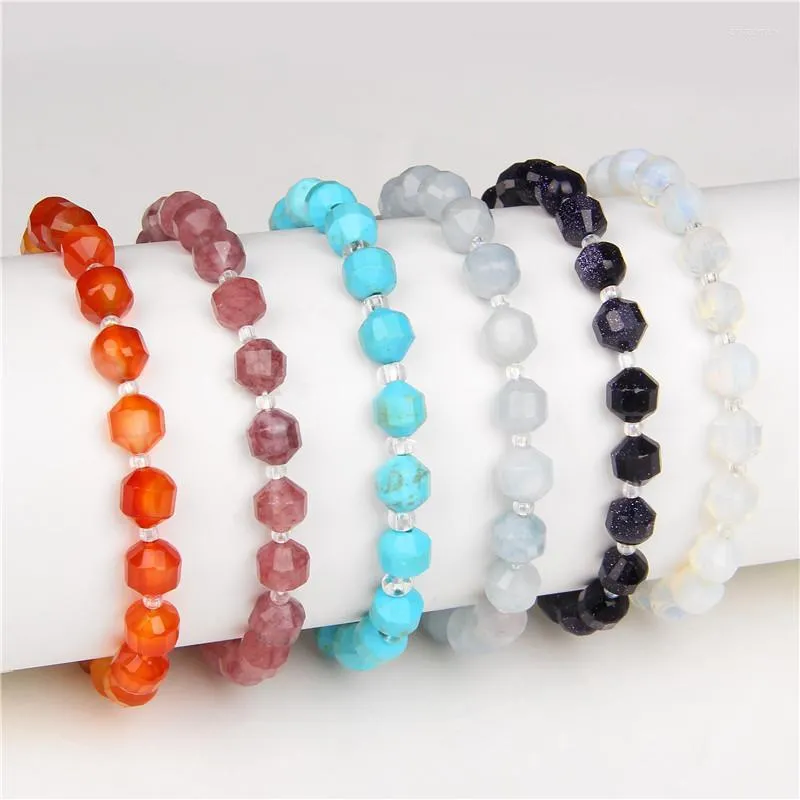 Brins de perles Bracelet en pierre naturelle à facettes 8mm Quartzs Turquoises Bracelets Femme Yoga Énergie Pour Hommes Amant Bijoux Cadeaux Lars22