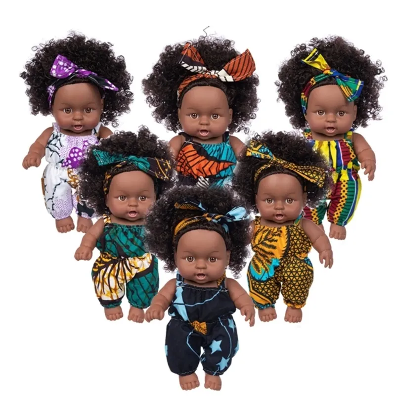 Dolls Africano Black Baby Toy Brinquedo Realista Olhos Brown e Sofra Black Simulation Cartoon Doll fofo mini menino menina menina presente 220826