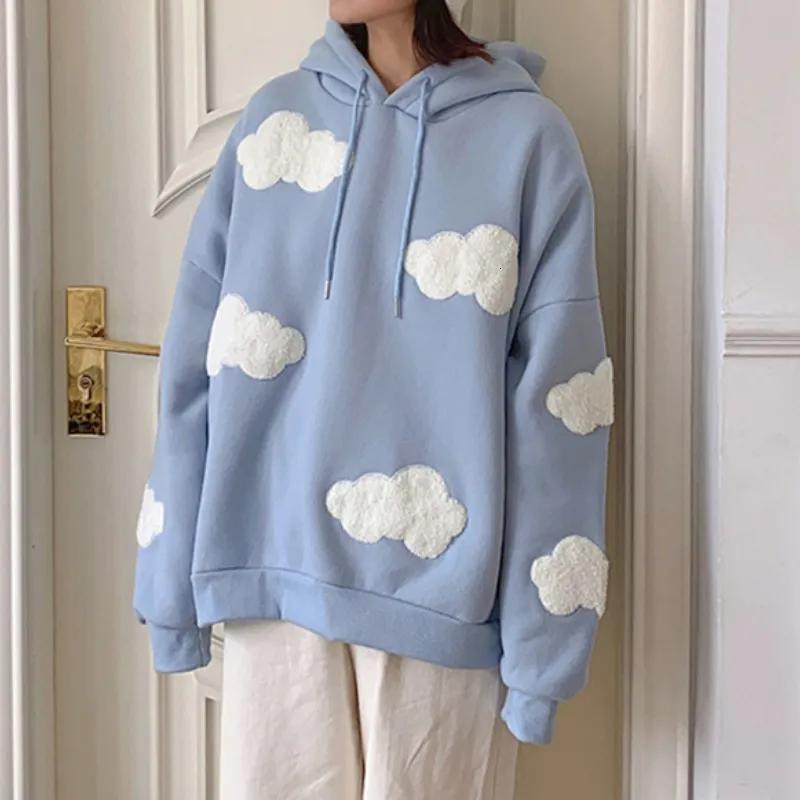 Women's Hoodies Sweatshirts Blue Sky White Clouds Soft Stylish Hooded Top Autumn Winter Long Sleeve Casual Pullover Lady Jumper Loose Sweatshirt 230206