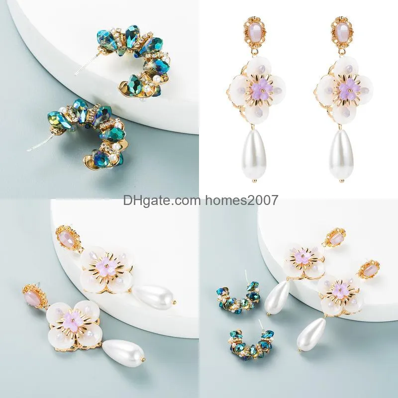 Fashion Personality Jewelry Earrings Stud Woman Dangle Chandelier Homes2007 S925 Sier Needle Inlaid Crystal Resin Flower Ear Ring Fem jllFAe