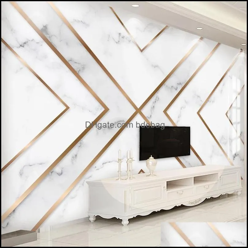 Custom Mural Wallpaper Modern 3D Golden Line Geometric Marble Wall Paper Living Room TV Background Wall Decor Papel De Parede 3D