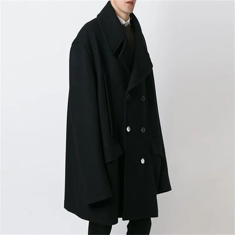 Manteau Mauni pour homme manteau oversize super ample mi-long double boutonnage grand revers noir LJ201110