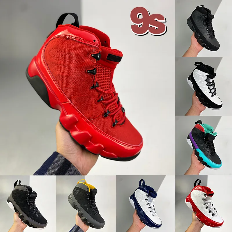 Nya 9 9s Chile Röda basketskor för män uppfödda patent universitet pärla blå vit gym röd OG Space Jam dream it mode Sneakers män sportskor USA 7-13