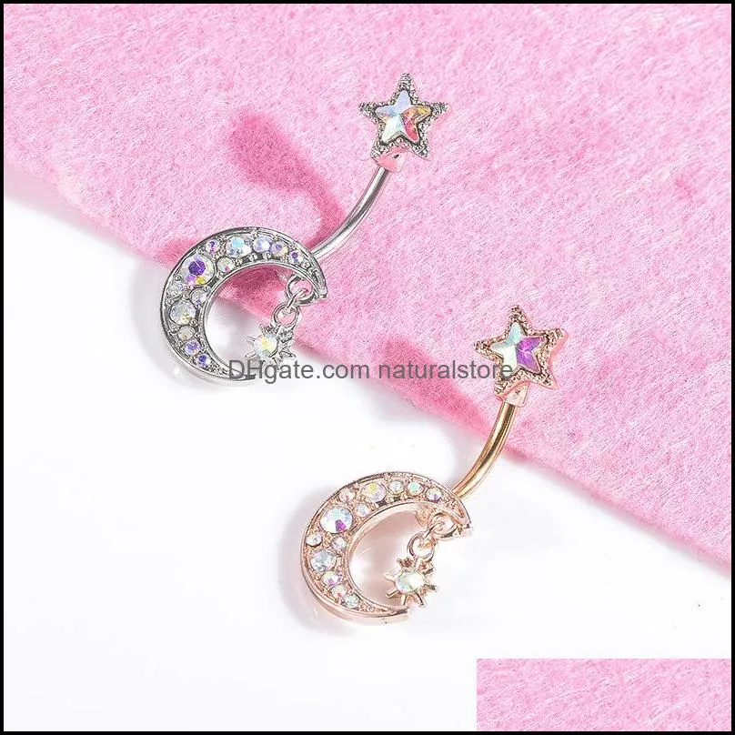 sexy piercing navel nail body jewelry star moon pendant crystal belly button rings for women girls