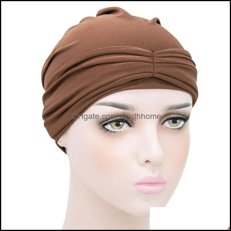 women girl solid color elastic skull caps cancer chemo hat scarf turban head wrap hair care beanie