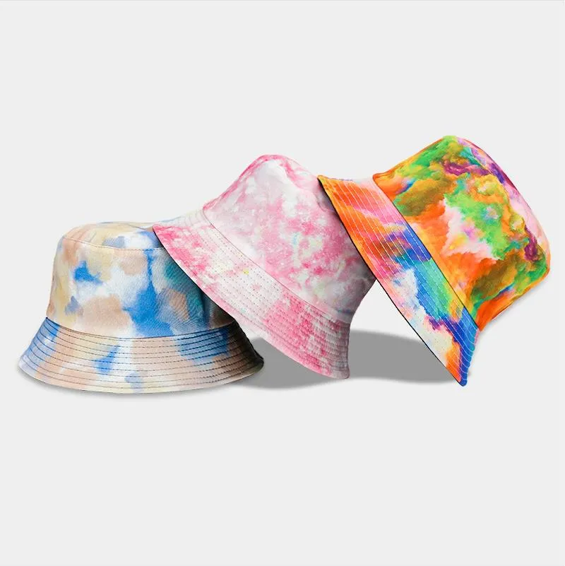 Шляпа бассейна Tie-Dye напечатана на открытом воздухе рыбака крышка солнцезащитный крем ковш шляпа складные солнцезащитные шляпы обратимые двусторонние повседневные весной осень солнцем плоский топ 40 цвет BC8007