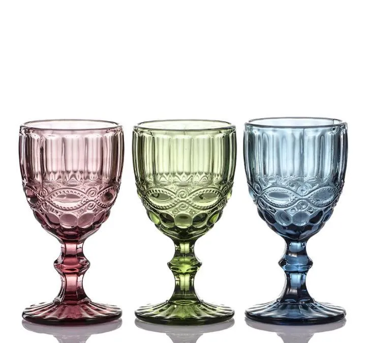 Retro Vintage Relief Red Wine Cup Engraving Embossment Glass Household Juice Drink Champagne Goblet Assorted Goblets SN4908