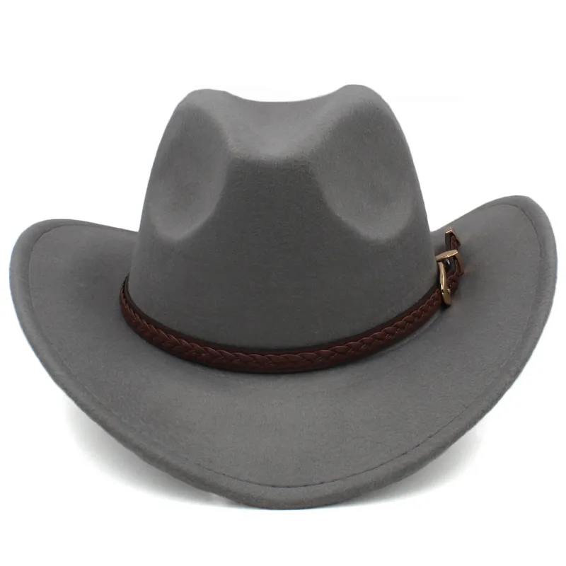 Parent Child Woolen Western Cowboy Hats Wide Brim Sunhat For  display picture 3
