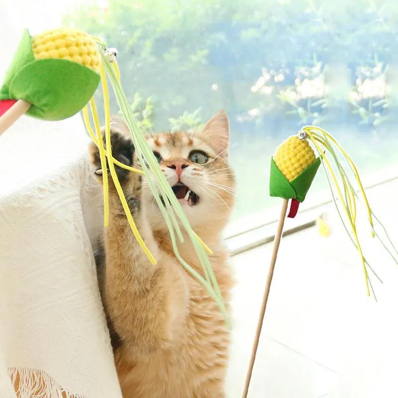 Cat Toys Pet Interactive Vocal Toy Accessories Kitten Corn Plush Bell Funny Stick SproutCat