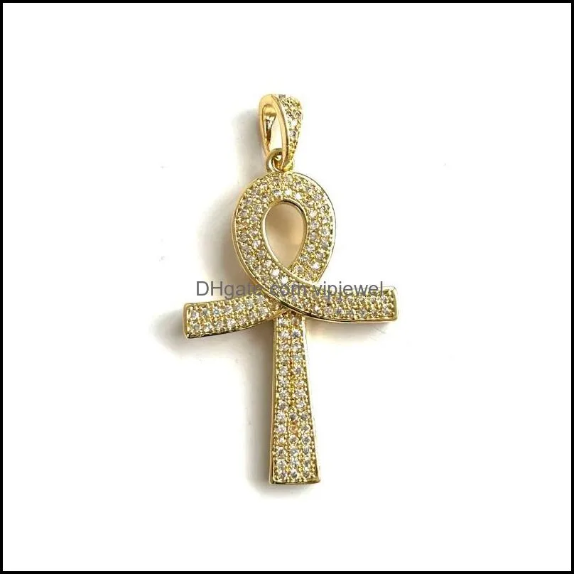 charms 5pcs cubic zirconia pave ankh gold plated egyptian pendant for fashion bracelet necklace jewelry makingcharms