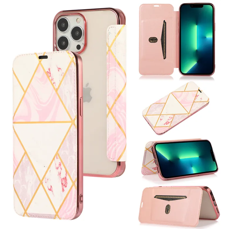 Flip geometrisch marmeren telefoonhoesje voor Samsung Galaxy S21 Ultra S20FE S10 plus S9 Note20 Note10 Pro Note9 A12 A32 A42 A52 A72 5G A21S A71 A51 Card Slot Lederen Wallet Shell