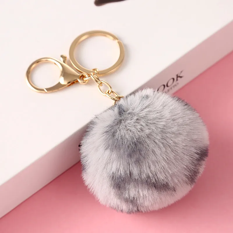 Pom Pom Puff Rabbit Fox Faux Fur Ball Car Keychain Key Chain with Golden  Keyring Chain