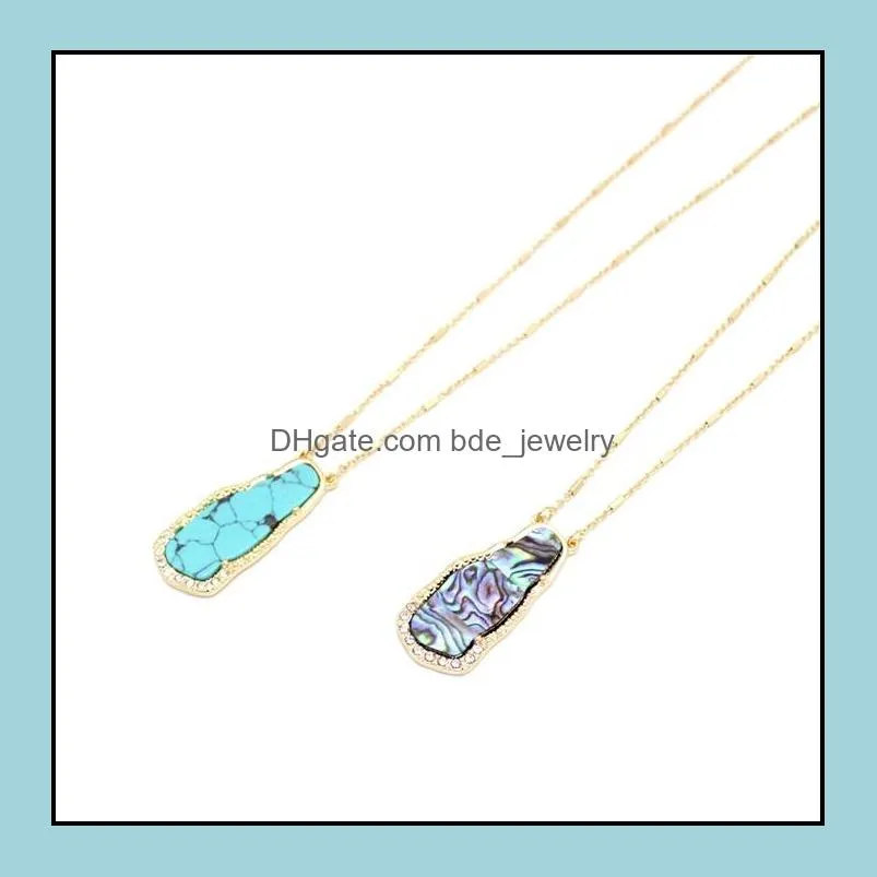 fashion crystal turquoise abalone shell pendant necklace gold metal long chain sweater statement necklace for women jewelry