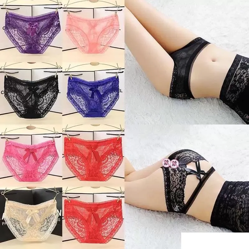 Lace mulheres calcinhas veem através de baixa cintura aberta cuech cuechs cuechs bowknot pérola lingerie thong g string t roupas de mulher