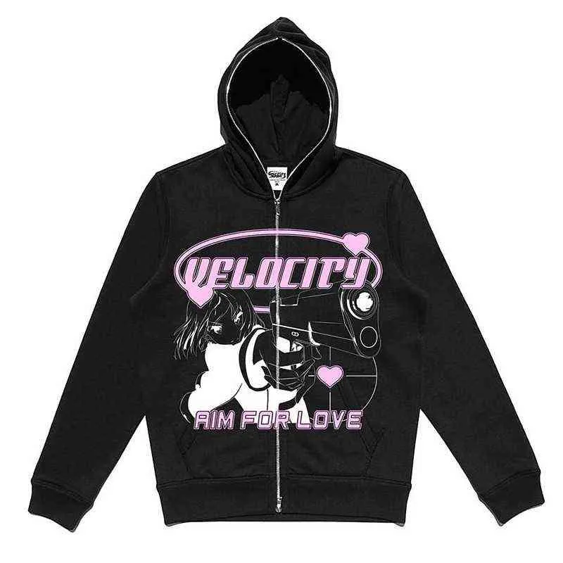 Felpa con cappuccio Y2K Zip up donna anime nuova grafica goth Felpa Sport Coat Pullover grunge Giacca con cappuccio oversize manica lunga gotica