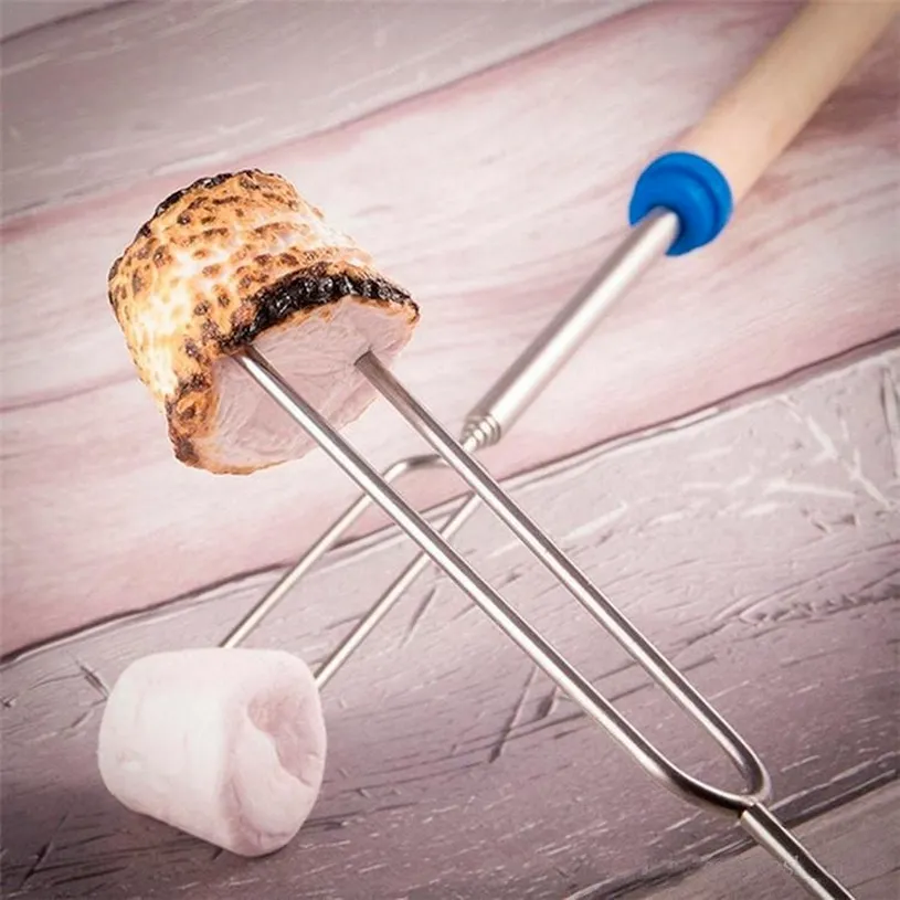 Roestvrij staal BBQ Marshmallow Roosting Sticks Uitstrekkende Broaster Telescoping Koken / Bakken / Barbecue SXA10