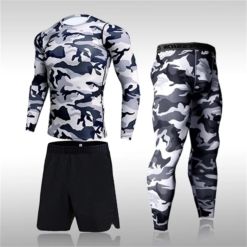 Sneldrogende Camouflage Heren Running Sets Compressie Sportpakken Skinny Panty Kleding Gym Rashguard Fitness Sportkleding Mannen 220726