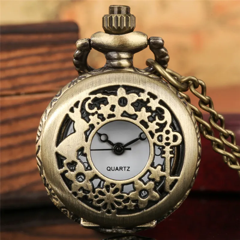 Antyczne zegarki puste zegar z aluminiakiem Mężczyźni Mężczyzny Mini kwarcowy zegarek kieszonkowy z prezentem łańcucha naszyjnika