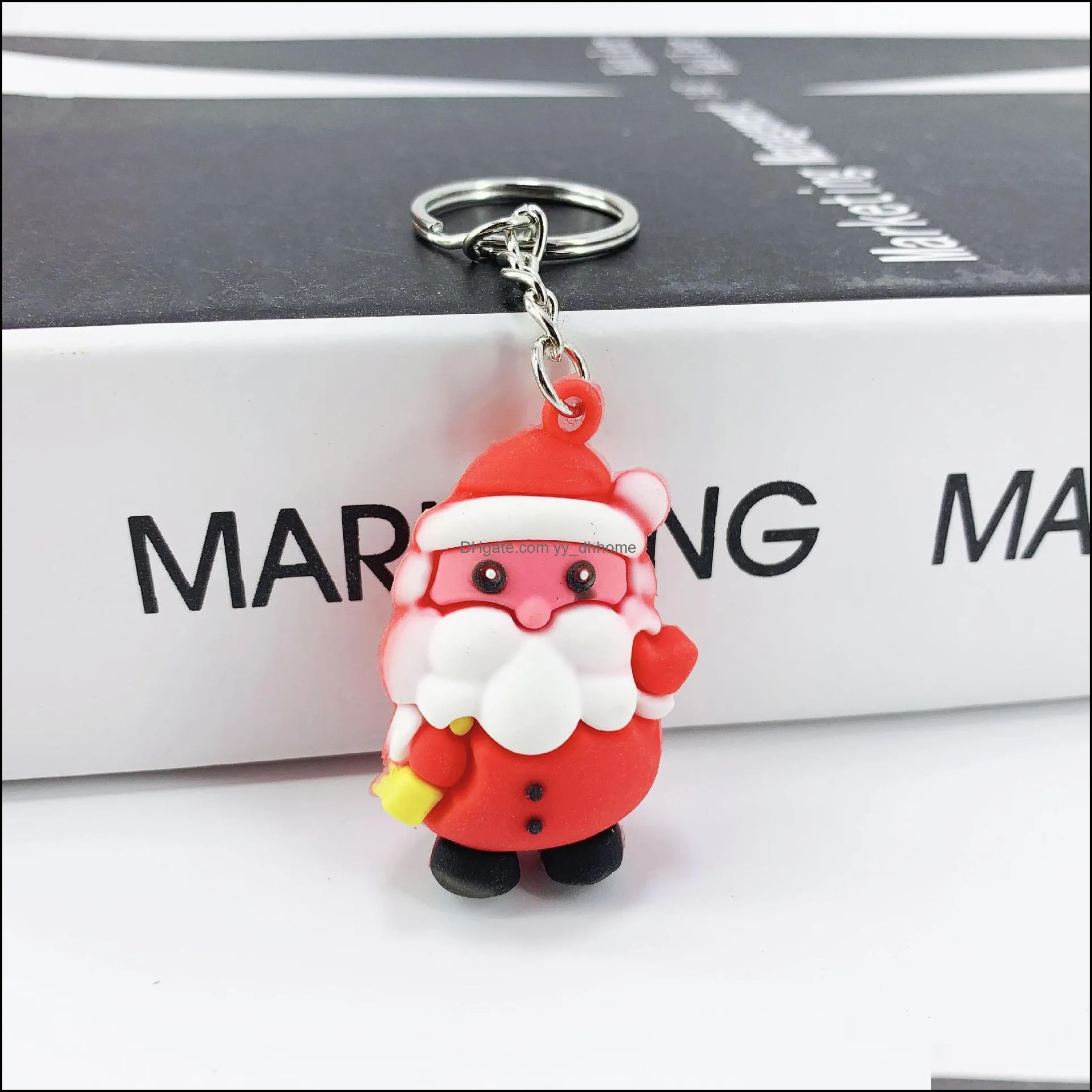 party favor christmas mascot santa claus keychain snowman elk doll xmas tree soft glue key ring pendant zwl385