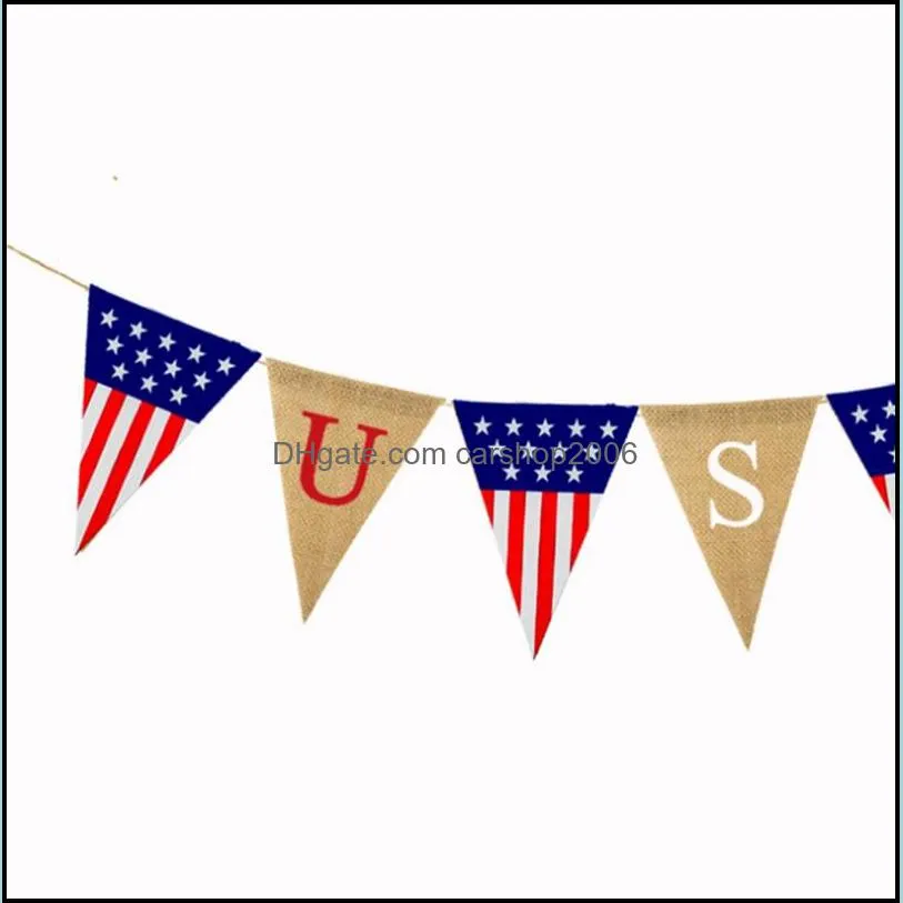 usa burlap flags us national day pull flags colorized independence day pennants bunting banners party decoration free shipping