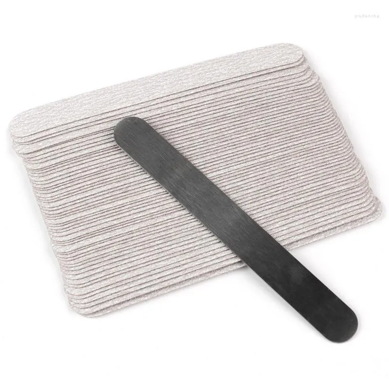 Nail Files Mini Art 50Pcs Grey Replaceable Sandpaper Pads Straight Removable Strips Stainless Steel Handle Nails Accesorios Prud22