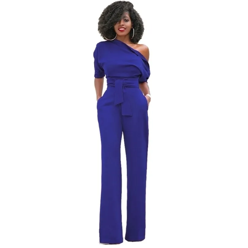 Fashion Off the Shoulder Elegant Jumpsuit Rompers Jumpsuits Short Sleeve Female Overalls Onepiece Pants s3x 210326