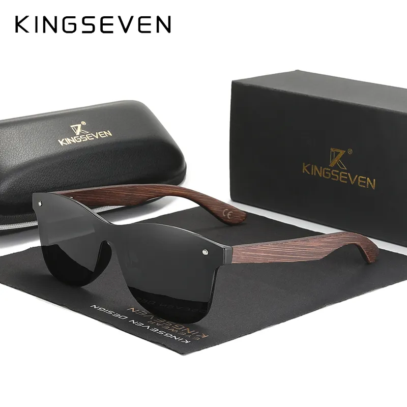 KINGSEVEN Natural Bamboo blackened Sunglasses Mens Polarized Women Elegant Handmade Wood Eyewear 220511