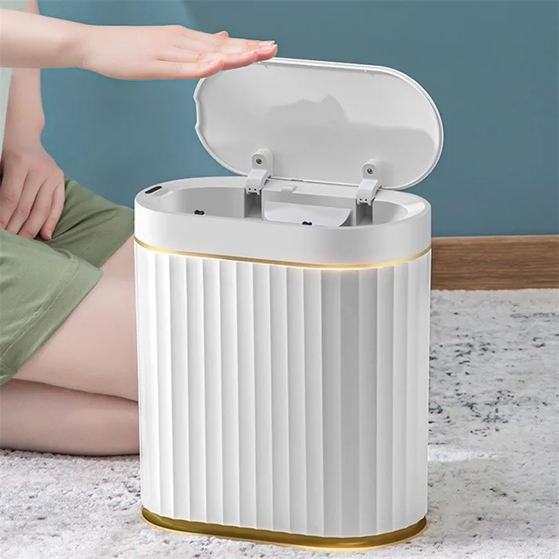 7L Sensor inteligente lixo lata para cozinha lata de lixo para banheiro luz luxo família sala de estar rachaduras lixo bin cubo basura 220408
