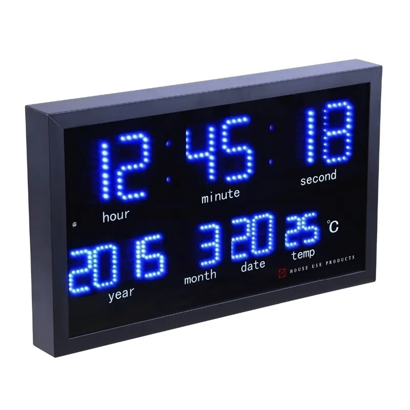 DOT MATRIX LED Digital Duży zegar ścienny Nowoczesny dekoracja elektroniczna kalendarz termometr Y200109