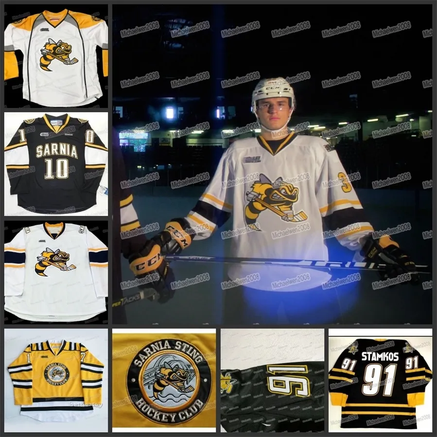 MitNess Custom CHL Vintage Sarnia Sting 91 Maglia da hockey Steven Stamkos 17 Martin Personalizza qualsiasi numero e nome Maglie CHL cucite con ricamo