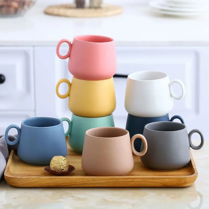 Drinkware creatieve regenboog keramische koffiemok pastel kleur schattig thee tumbler cup tazas de café kopjes en mokken nieuwigheid latte tumbler