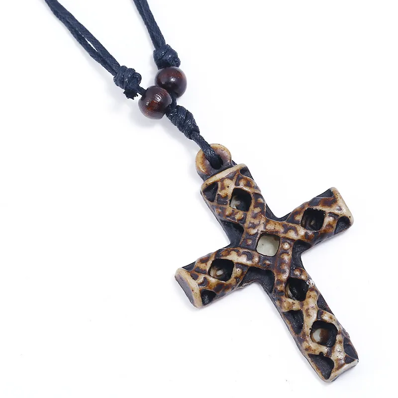 Stary Jezus Cross Naszyjniki Regulowane długie żywice łańcuchowe Wisior Krzyżowy dla kobiet mężczyzn