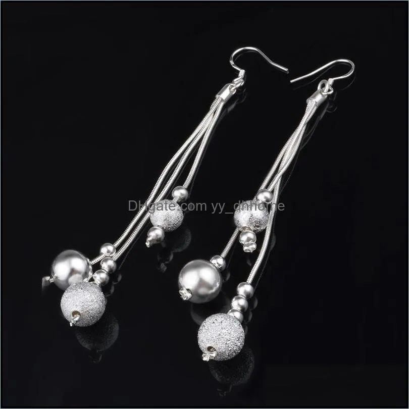 silver earrings jewelry fashion lucky beads drop dangle earrings for women girls gift fashion jewellery wholesale free shipping 0773wh