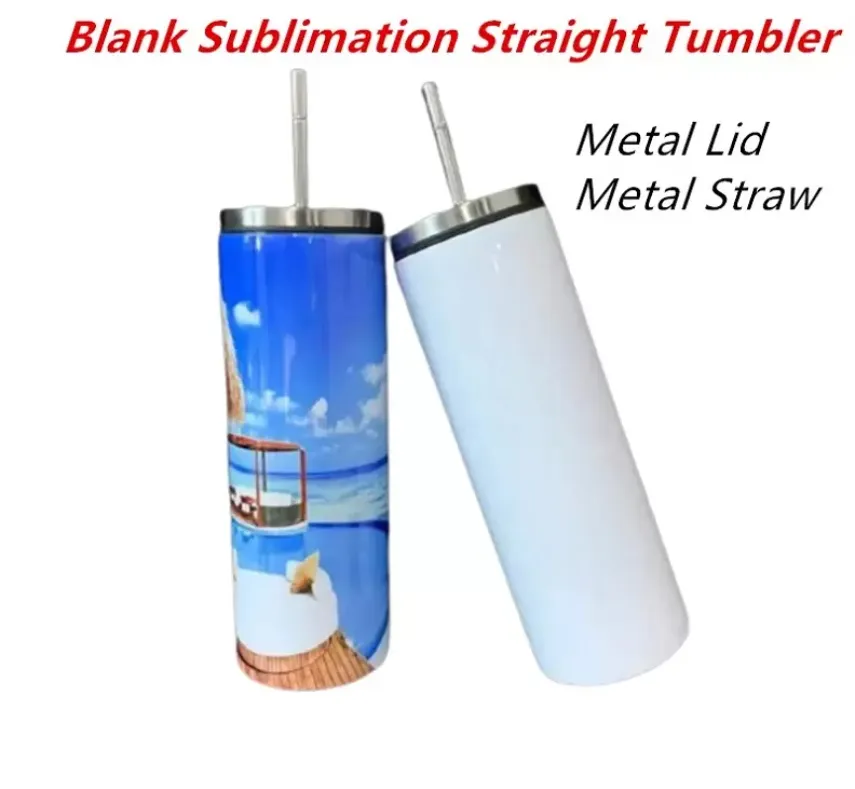 Blank Sublimation Tumbler with Metal Lid 20oz STRAIGHT tumbler Straight Cups Stainless Steel slim Insulated Tumbler Beer Coffee Mugs