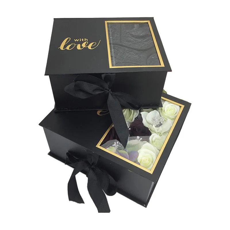 Confezione regalo Mezza finestra Scatola rettangolare San Valentino cinese Fiocco Fiore Imballaggio Scomparto centraleRegalo