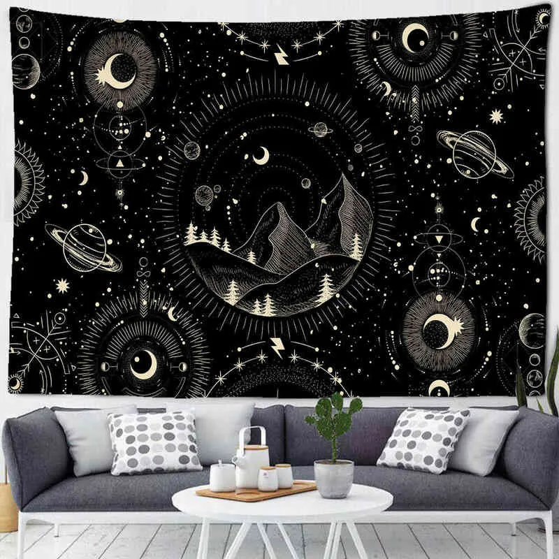 Sun Moon Tapestry Starry Sky Wall Hanging Indian Mandala Boho Printed Psychedelic Tapiz Witchcraft Cloth Rugs J220804