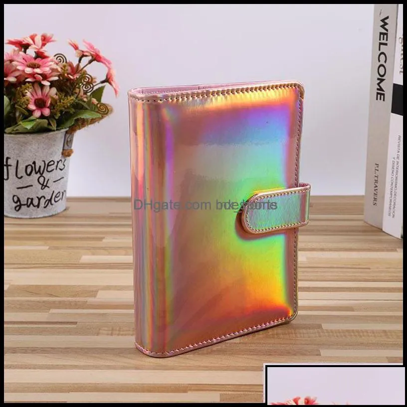 Notepads Notes Office School Supplies Business Industrial Holographic A5 A6 Pu Leather Notebook Binder Refillable 6 Rings Er Loose Leaf