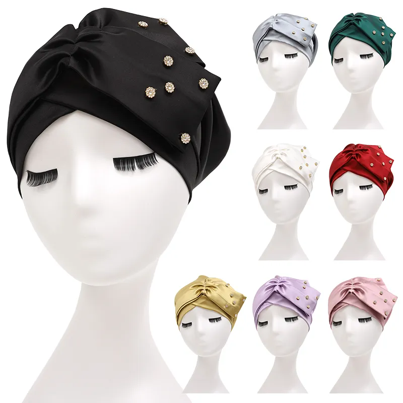 2022 moda musulmana cappelli Hijab in raso con trapano Ramadan donna interno Hijab cofano pronto da indossare cappello turbante africano copricapo