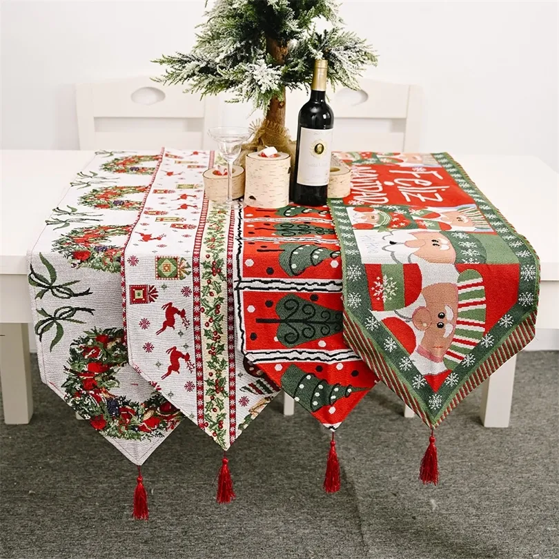 Kerstmas tafelloper bloem kerstboom tafelkleed kersttafel vlagmatte voor huis nieuwjaar decoratie t200909