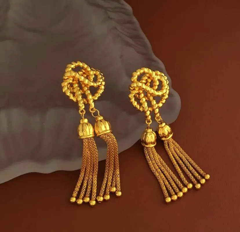 Dangle & Chandelier Creative Knotted Design Earrings Retro Thread Tassel Long Golden Ball Elegant Women Vintgage JewelryDangle