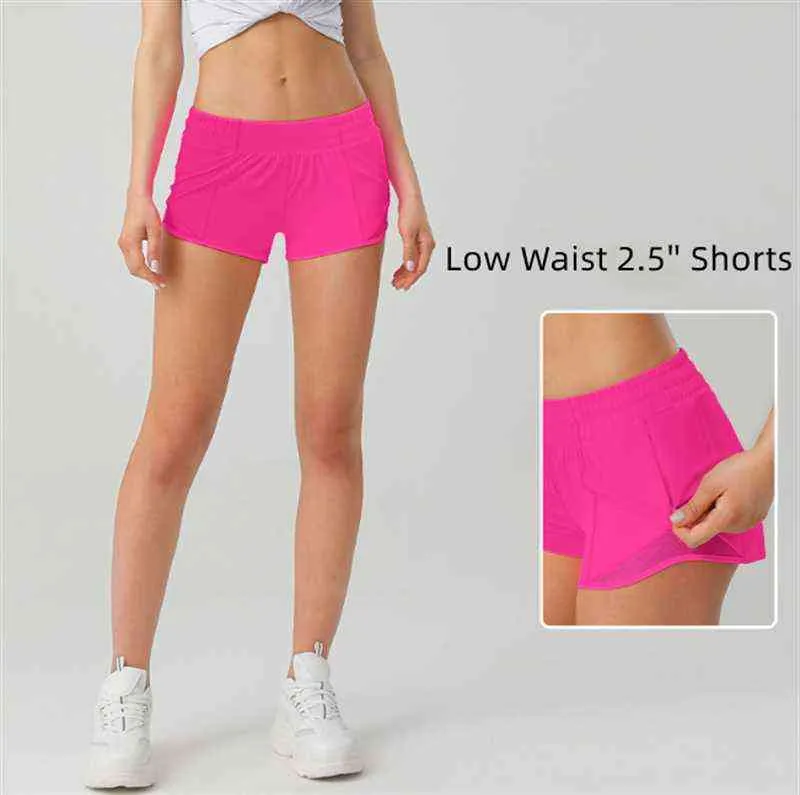 Lu You Want Shorts femininos de ioga de 2,5" com forro e zíper lateral Pockeks esportivos para corrida, exercícios curtos e treinamento