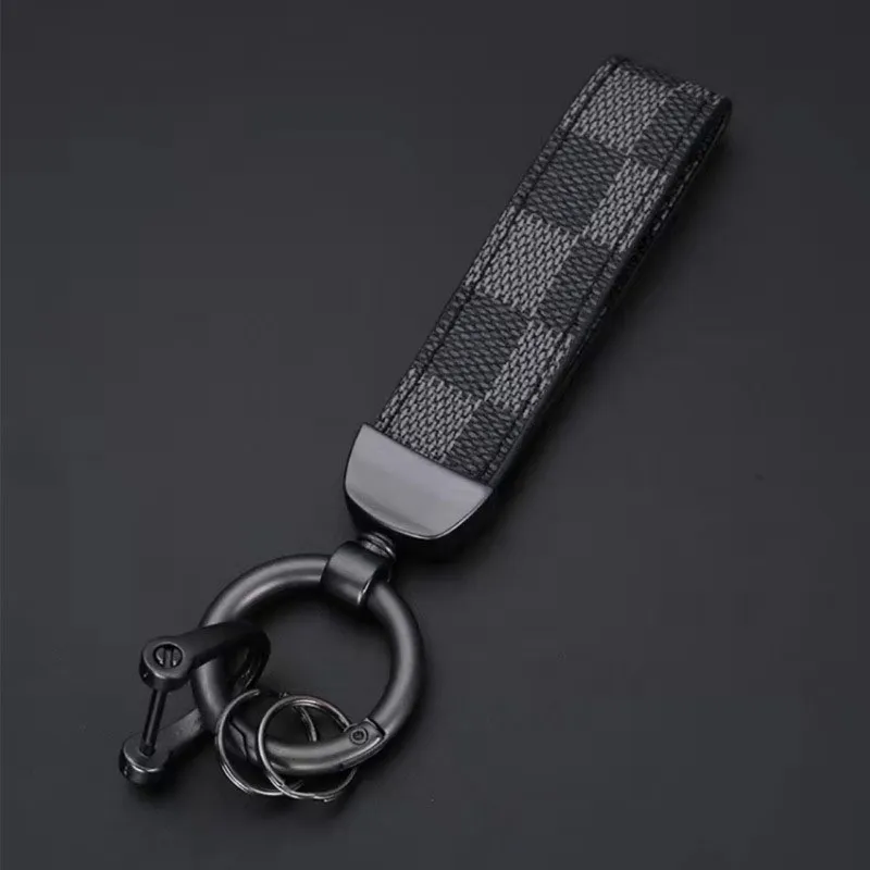 Genuine Leather Lanyard Keychain Men Women Square Pattern Gunmetal Buckle Car Key Ring Holder Jewelry Gift Chaveiro