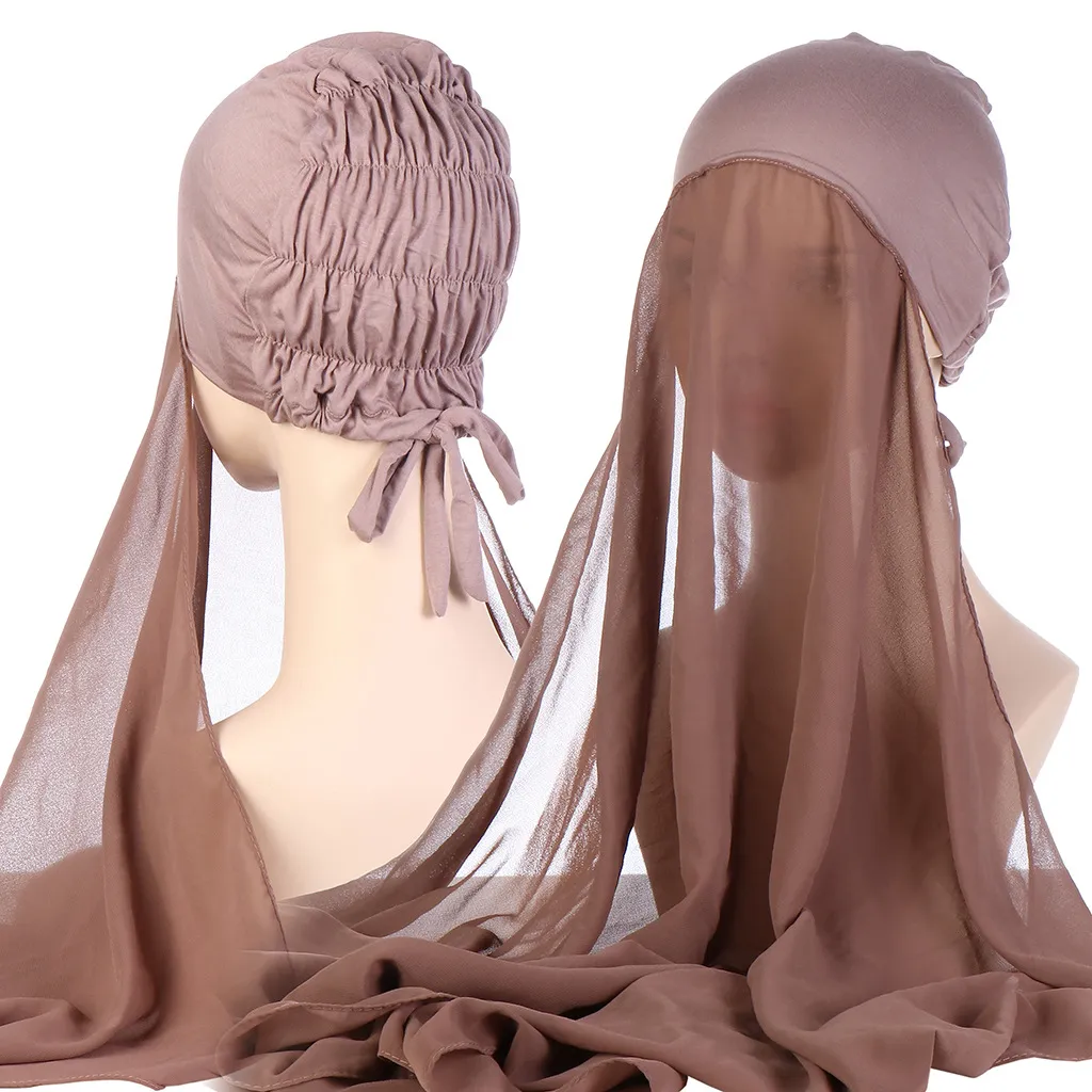 Muslimischer Schal, Chiffon-Schal mit Untertuch-Kappe, islamisches Stirnband, Hijab-Abdeckung, Kopftuch, Turbante, Kopftuch, elastische Seilkappe