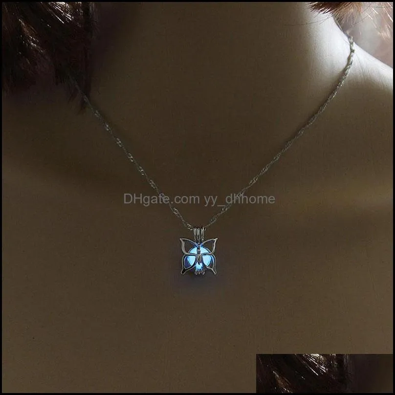 Cutest Butterfly Necklace Glow in the Dark 3 Colors Luminous Jewelry Charm Choker Vintage Pendants & Necklaces