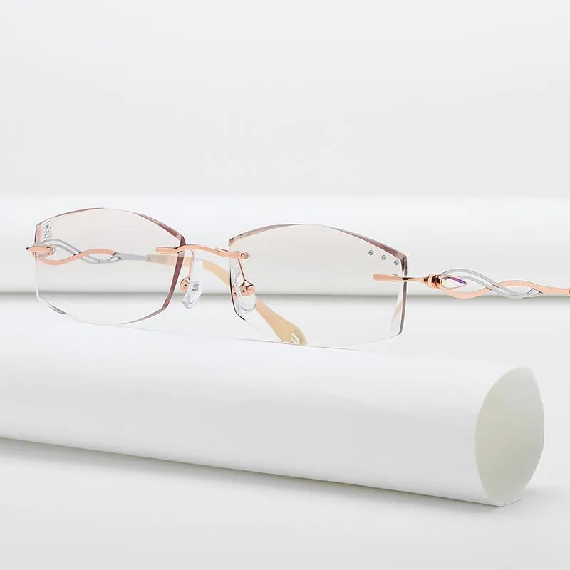 Mode solglasögon ramar zirosat 88038 ton linser myopia glasögon som läser diamantskärning av rimlös titanram för kvinnor