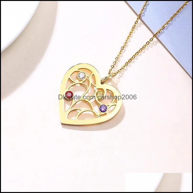 Family Tree Of Life Birthstone Necklaces Heart Pendant For Women CZ Love Anniversary Birthday Gifts Girls Wife Mom