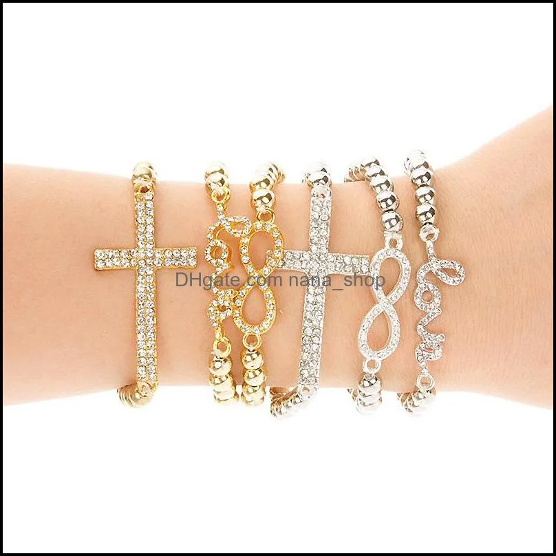 Cheap jewelry gold & silver 6mm beads cross & bracelets for women cute  infinity charms adjustable barcelet wholesaler